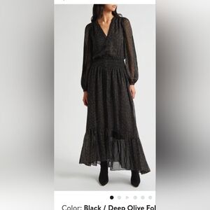 Ramy Brook Black and Olive Long Sleeve Dress